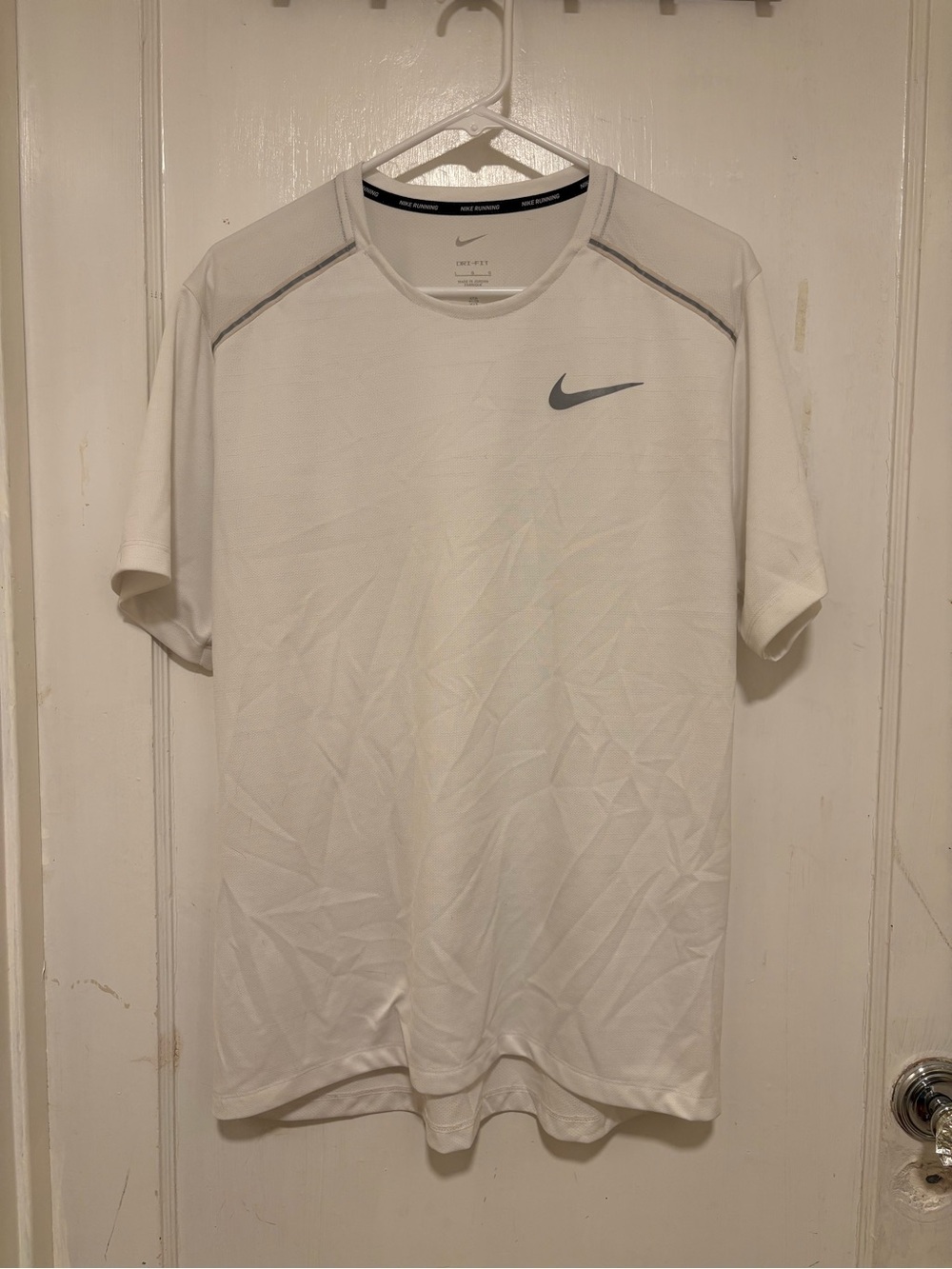 Nike White Short Sleeve Dri-FIT Training Tee with Gray Swoosh